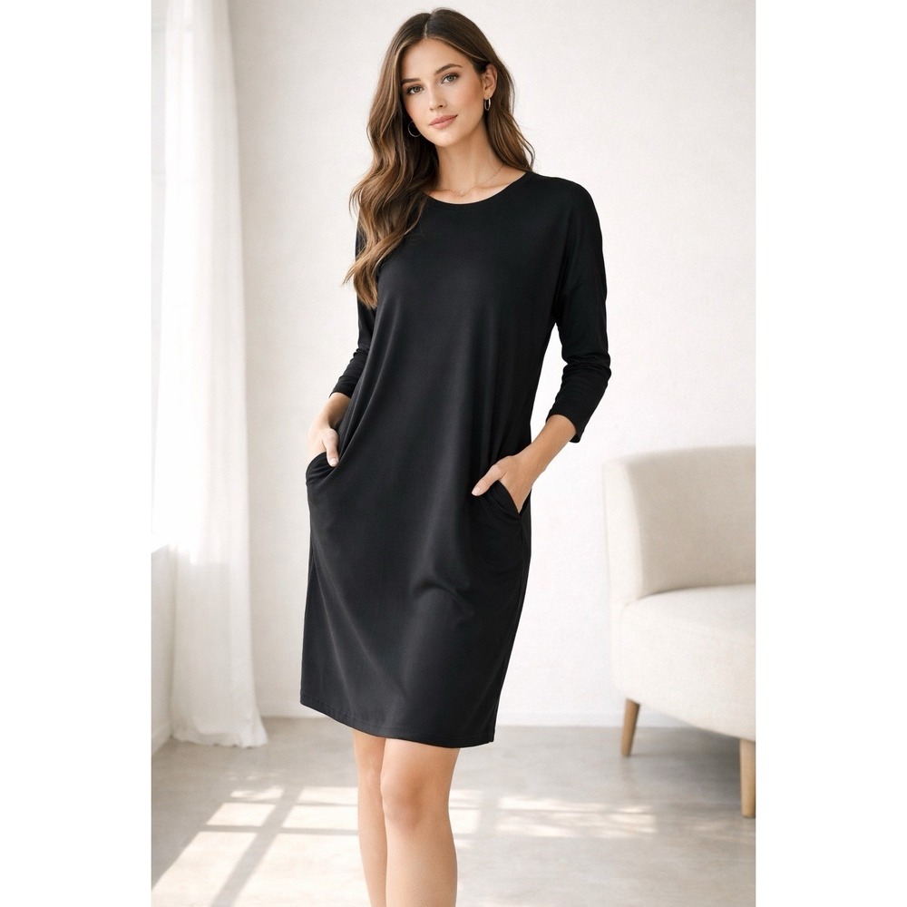 Brigitte Brianna Black Long Sleeve Dress S Minimalist Normcore Casual Strech